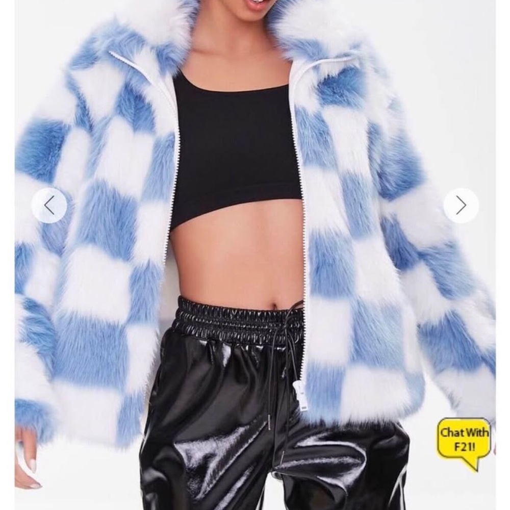 Forever21 Checkered Fur Coat